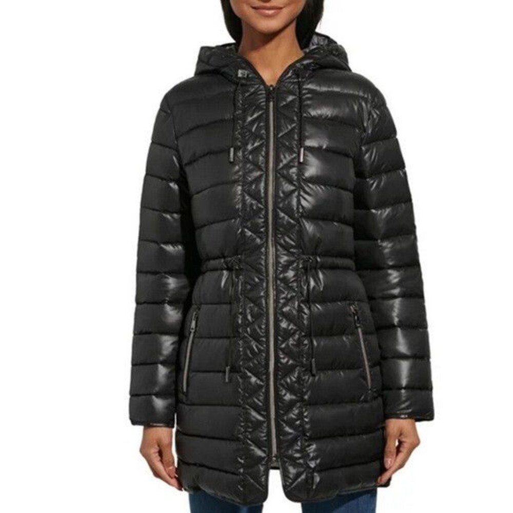 NWOT Kenneth Cole Womens Parka Puffer Jacket Black Size XL